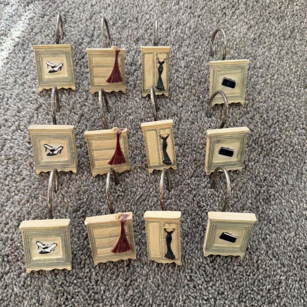 Set of 12 Chic Shower Curtain Hooks Vintage Vanity Dress‎ Shoe Accessories